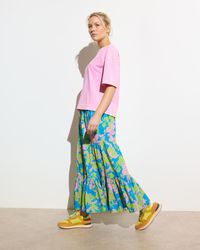 Oliver Bonas - & Green Luminous Floral Tiered Midi Skirt, Size 6 - Lyst
