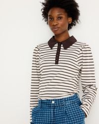Oliver Bonas - Cream & Striped Pointelle Long Sleeve Polo Neck Top, Size 10 - Lyst
