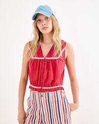 Oliver Bonas - Embroidered Button Up Cotton Vest Top, Size 10 - Lyst
