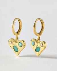 Oliver Bonas - Karina Triple Stone Inlay Heart Hoop Drop Earrings - Lyst
