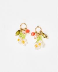 Oliver Bonas - Maggie Faux Pearl & Beaded Flower Cluster Drop Stud Earrings - Lyst