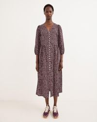 Oliver Bonas - Brown & Pink Polka Dot V-neck Midi Dress, Size 10 - Lyst