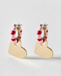 Oliver Bonas - Quinn & Red Enamel Striped Heart Hoop Earrings - Lyst