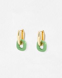 Oliver Bonas - Indie & Green Enamel Drop Hoop Earrings - Lyst