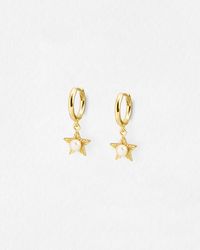 Oliver Bonas - Arista Pearl & Star Charm Drop Hoop Earrings - Lyst