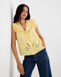 Oliver Bonas - Floral Cutwork Scalloped Collar Cotton Blouse, Size 10 - Lyst