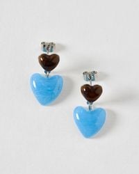 Oliver Bonas - Abi Blue & Resin Mini Heart Drop Earrings - Lyst