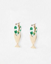 Oliver Bonas - Quinsey & White Striped Fish Hoop Earrings - Lyst