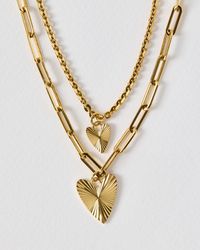 Oliver Bonas - Melony Tone Waterproof Double Row Etched Heart Pendant Necklace - Lyst
