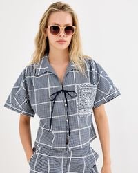 Oliver Bonas - & White Gingham Embroidered Short Sleeve Shirt, Size 12 - Lyst