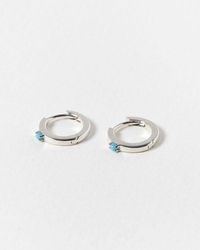 Oliver Bonas - Gaia Turquoise Stone Silver Clicker Hoop Earrings - Lyst