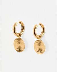 Oliver Bonas - Maya Tone Waterproof Disc Drop Hoop Earrings - Lyst