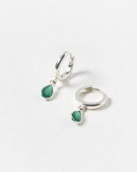 Oliver Bonas - Auden Tiny Teardrop Green Onyx & Silver Huggie Earrings - Lyst