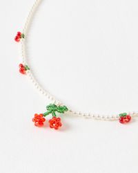 Oliver Bonas - Riley Beaded Cherry Charm Necklace - Lyst