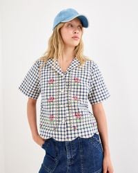 Oliver Bonas - Cream & Gingham Embroidered Short Sleeve Cotton Shirt, Size 10 - Lyst