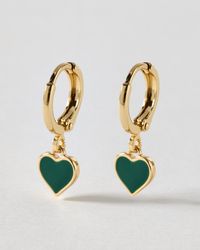 Oliver Bonas - Ottilie Dark Heart Gold Tone Huggie Earrings - Lyst