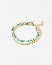 Oliver Bonas - Bea Triple Row Bead & Snake Chain Bracelet - Lyst