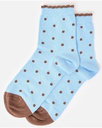 Oliver Bonas - Blue & Chocolate Brown Polka Dot Ankle Socks - Lyst