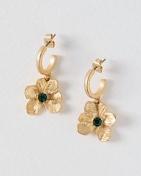 Oliver Bonas - Mada Flower Green Stone Drop Hoop Earrings - Lyst