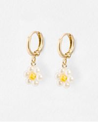 Oliver Bonas - Rosaria Beaded Faux Pearl Flower Drop Huggie Earrings - Lyst