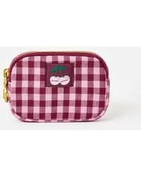 Oliver Bonas - Nina Burgundy & Pink Gingham Double Zip Keyring Pouch - Lyst