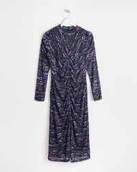 Oliver Bonas - Feather Print Mesh Midi Dress, Size 6 - Lyst
