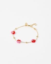 Oliver Bonas - Rosalie Pink Beaded Flower Chain Bracelet - Lyst