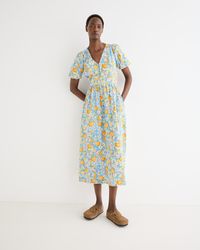 Oliver Bonas - Floral & Orange Print Puff Sleeve Midi Dress, Size 12 - Lyst