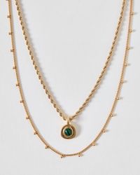 Oliver Bonas - Rivah Malachite & Gold Tone Pendant Layered Necklace - Lyst