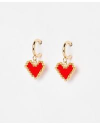Oliver Bonas - Magda Beaded Heart Drop Hoop Earrings - Lyst