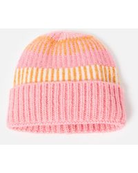 Oliver Bonas - Pink & Orange Striped Knitted Beanie Hat - Lyst