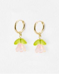 Oliver Bonas - Rue Pink Tulip Flower Drop Hoop Earrings - Lyst