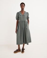 Oliver Bonas - Blue & Green Checked V-neck Collar Cotton Midi Dress, Size 10 - Lyst