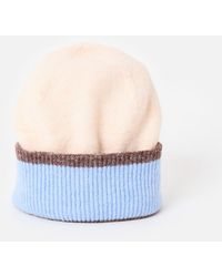 Oliver Bonas - Cream & Blue Stripe Knitted Beanie Hat - Lyst