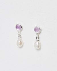 Oliver Bonas - Catalina Lavender Quartz & Baroque Pearl Silver Drop Earrings - Lyst