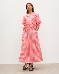 Oliver Bonas - Red & Gingham Elasticated Waist Midi Skirt, Size 6 - Lyst