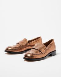 Oliver Bonas - Crackled Leather Loafer Shoes, Size Uk 3 - Lyst