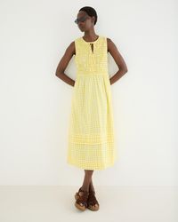 Oliver Bonas - Gingham Shirred Bodice Sleeveless Cotton Midi Dress, Size 10 - Lyst
