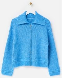 Oliver Bonas - Ribbed Collared Zip Up Knitted Cardigan, Size 6 - Lyst