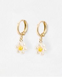 Oliver Bonas - Rosaria Beaded Faux Pearl Flower Drop Huggie Earrings - Lyst
