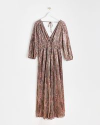 Oliver Bonas - Abstract Print Gold Crinkle Jumpsuit, Size 6 - Lyst