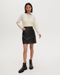 Oliver Bonas Button Front Black Faux Leather Mini Skirt, Size 18