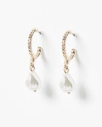 Oliver Bonas - Geneva Textured Hoop & Faux Pearl Drop Earrings - Lyst