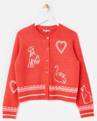 Oliver Bonas - Orange Embroidered Crew Neck Knitted Cardigan, Size 10 - Lyst