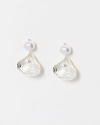 Oliver Bonas - Coraline Shell & Faux Pearl Silver Drop Earrings - Lyst