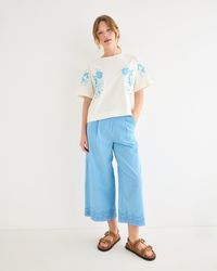 Oliver Bonas - Striped Broderie Hem Cropped Wide Leg Trousers, Size 10 - Lyst