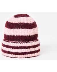 Oliver Bonas - Pink & Burgundy Striped Knitted Beanie Hat - Lyst