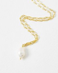 Oliver Bonas - Ceri Interest Chain & Pearl Gold Plated Pendant Necklace - Lyst