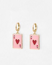 Oliver Bonas - Rayna Playing Card Enamel Charm Huggie Earrings - Lyst