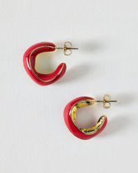 Oliver Bonas - Zhen Wavy Shape Red Enamel Hoop Earrings - Lyst